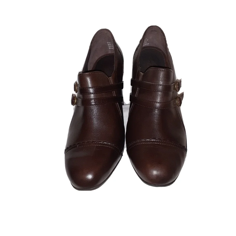 Clarks Stanhope Loafer Shoe Womens Dark Brown Leather Slip On Block Heel 10M NEW - Picture 5 of 15